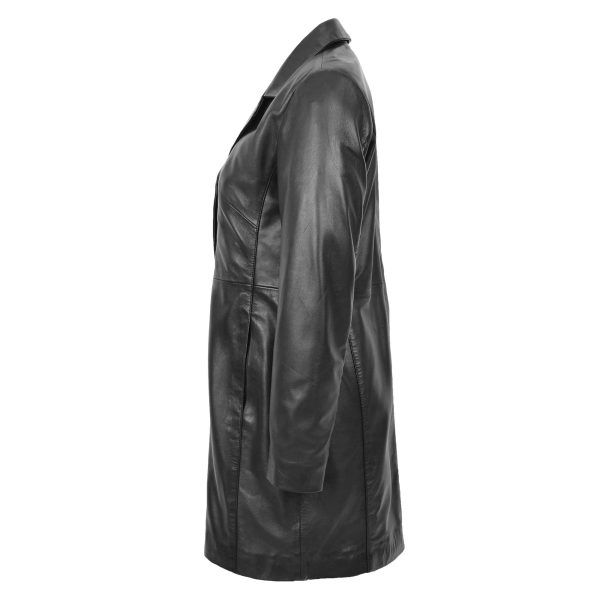 Womens Classic F99 Style 3/4 Length Leather Coat Black