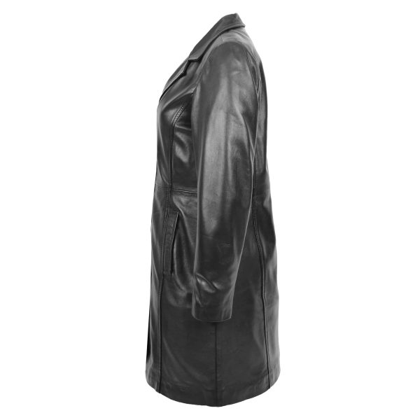 Womens Classic Soft 3/4 Length Leather Coat Macey Black