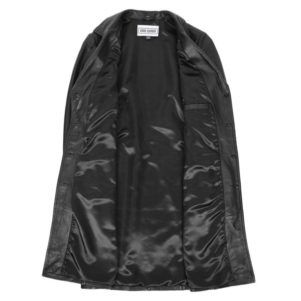 Womens Classic Soft 3/4 Length Leather Coat Macey Black