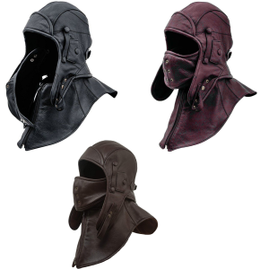 Leather Aviator Cap Hood With Collar and Face Mask